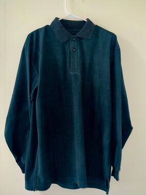 Long-Sleeve Teal Corduroy Polo‎ Shirt